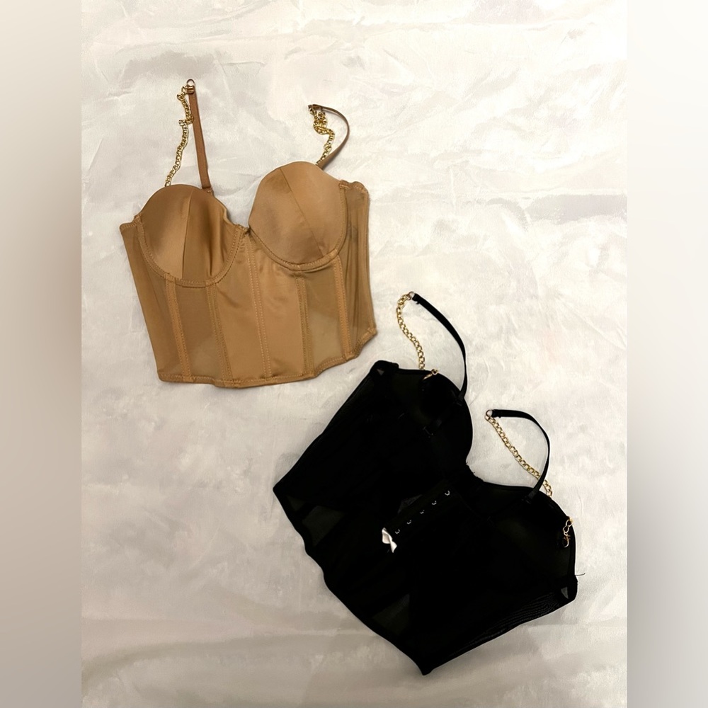 Corset tops in tan and black (size S and M)